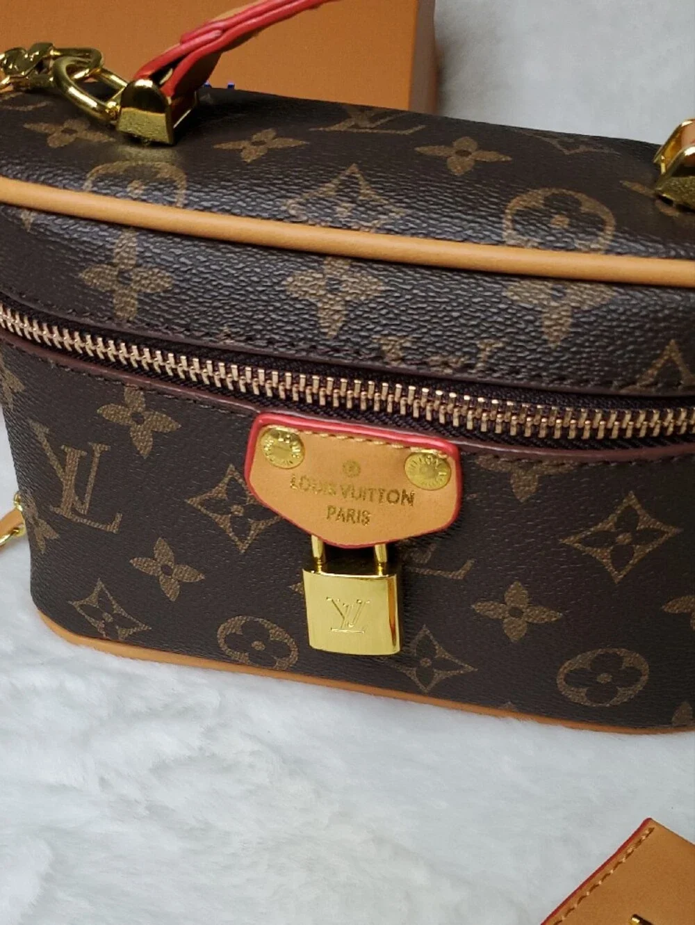 Lv💠 Brown Monogram Crossbody with Tan and Red-Trim